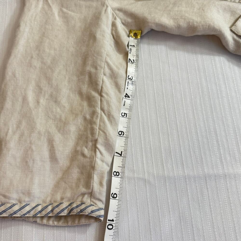 Lands' End 10P Linen Blazer Beige Jacket 3/4 Sleeve Hook & Eye Closure Classic - Picture 6 of 10